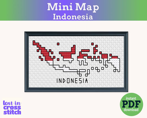 Indonesia Cross Stitch Pattern: Mini Flag Map