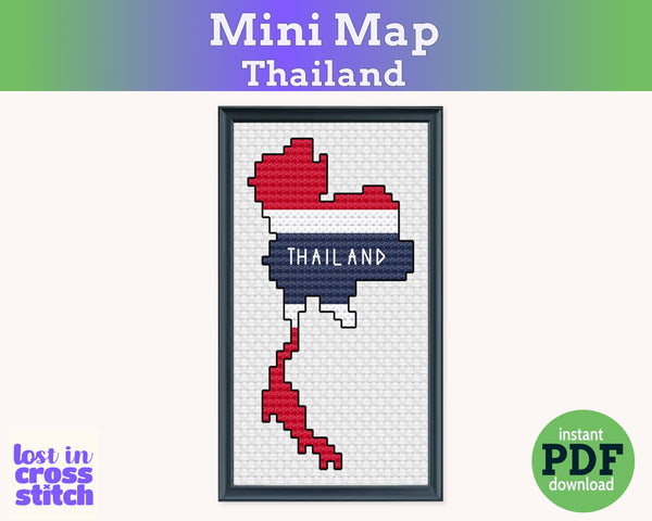 Thailand Cross Stitch Pattern: Mini Flag Map