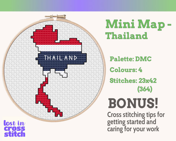 Thailand Cross Stitch Pattern: Mini Flag Map