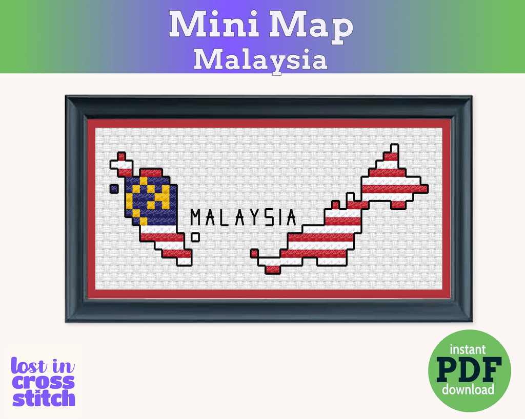 Malaysia Cross Stitch Pattern: Mini Flag Map