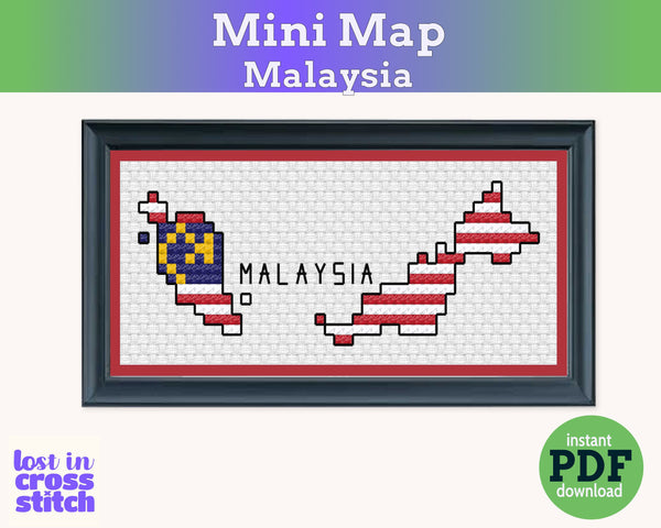 Malaysia Cross Stitch Pattern: Mini Flag Map