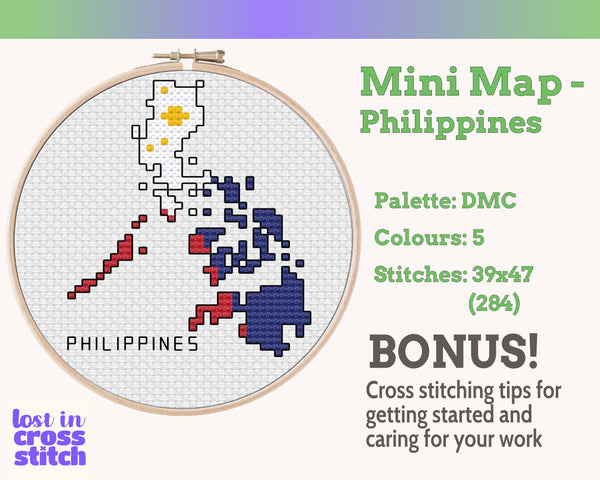 Philippines Cross Stitch Pattern: Mini Flag Map
