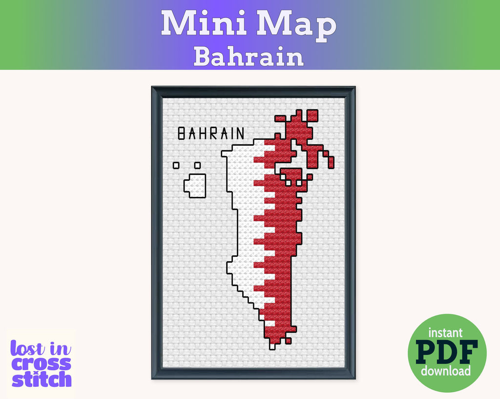 Bahrain Cross Stitch Pattern: Tiny Flag Map