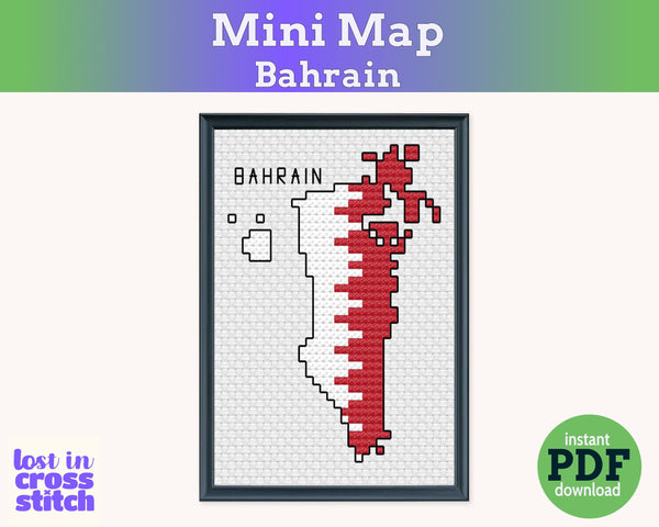 Bahrain Cross Stitch Pattern: Tiny Flag Map