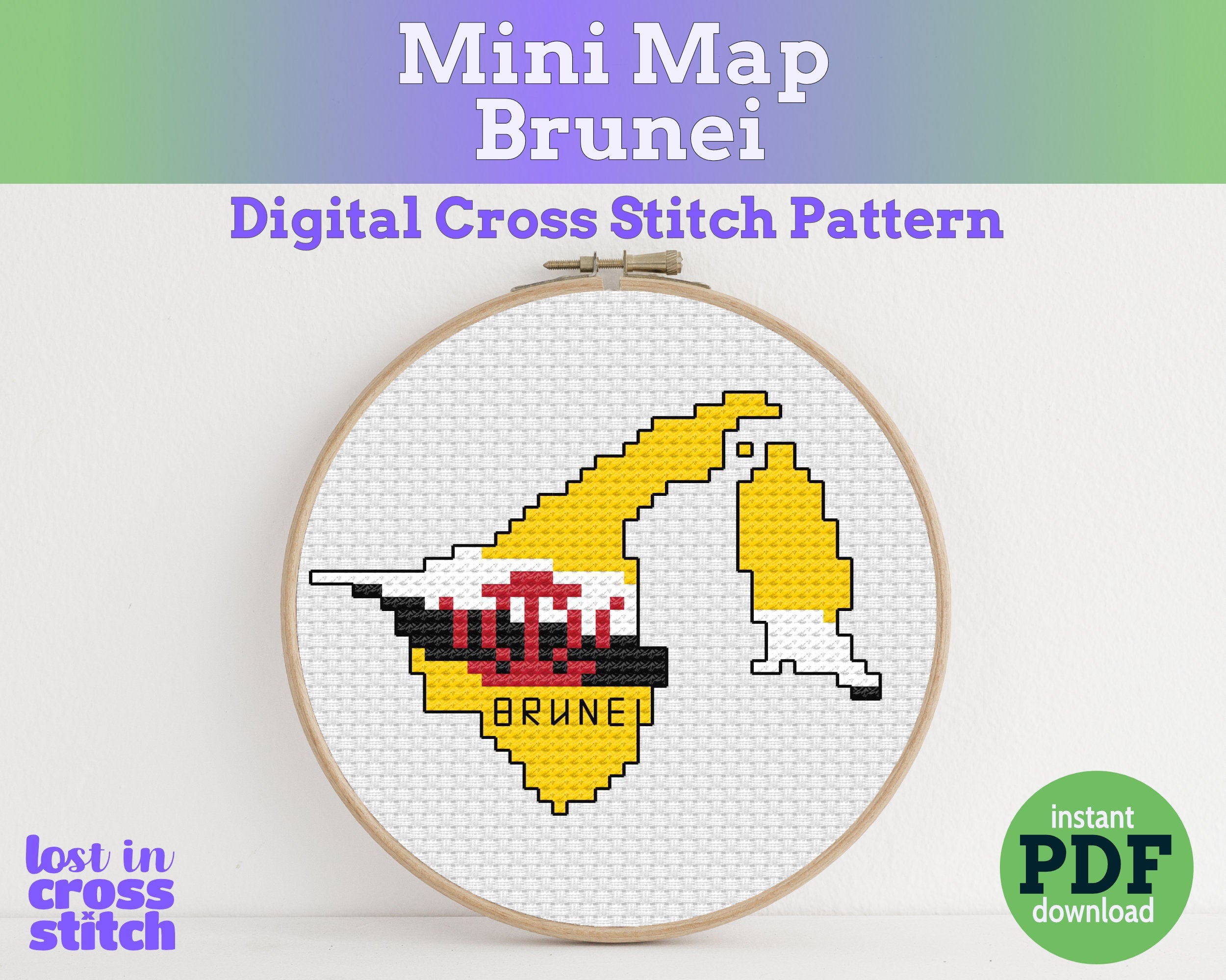 Brunei Cross Stitch Pattern: Tiny Flag Map Main image
