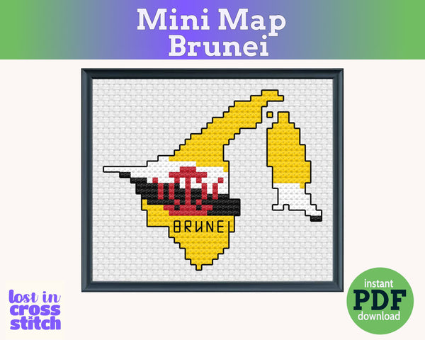Brunei Cross Stitch Pattern: Tiny Flag Map