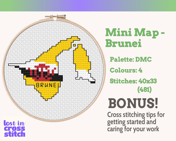 Brunei Cross Stitch Pattern: Tiny Flag Map
