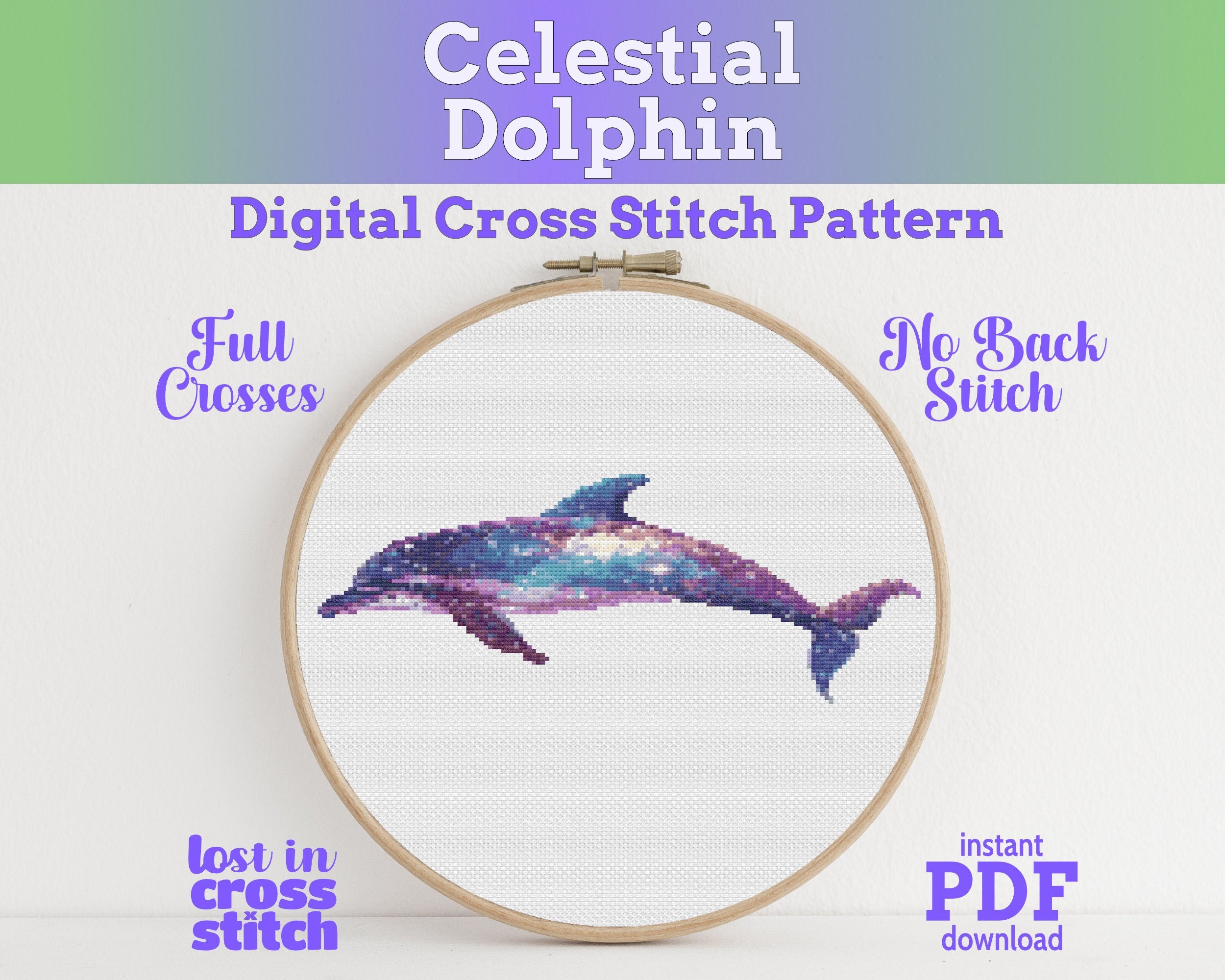 Celestial Dolphin Cross Stitch Pattern PDF Main image