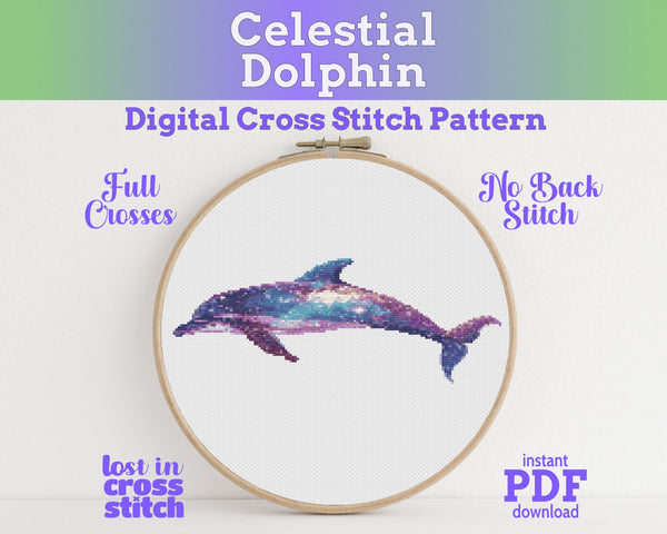 Celestial Dolphin Cross Stitch Pattern PDF