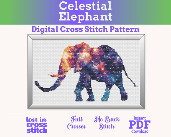 Celestial Elephant Cross Stitch Pattern PDF