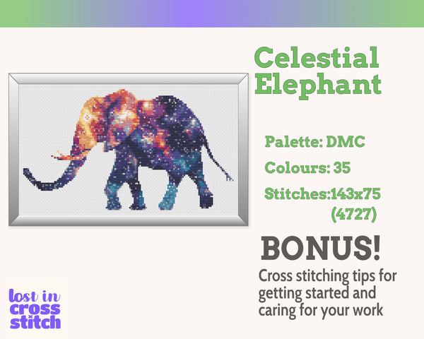 Celestial Elephant Cross Stitch Pattern PDF