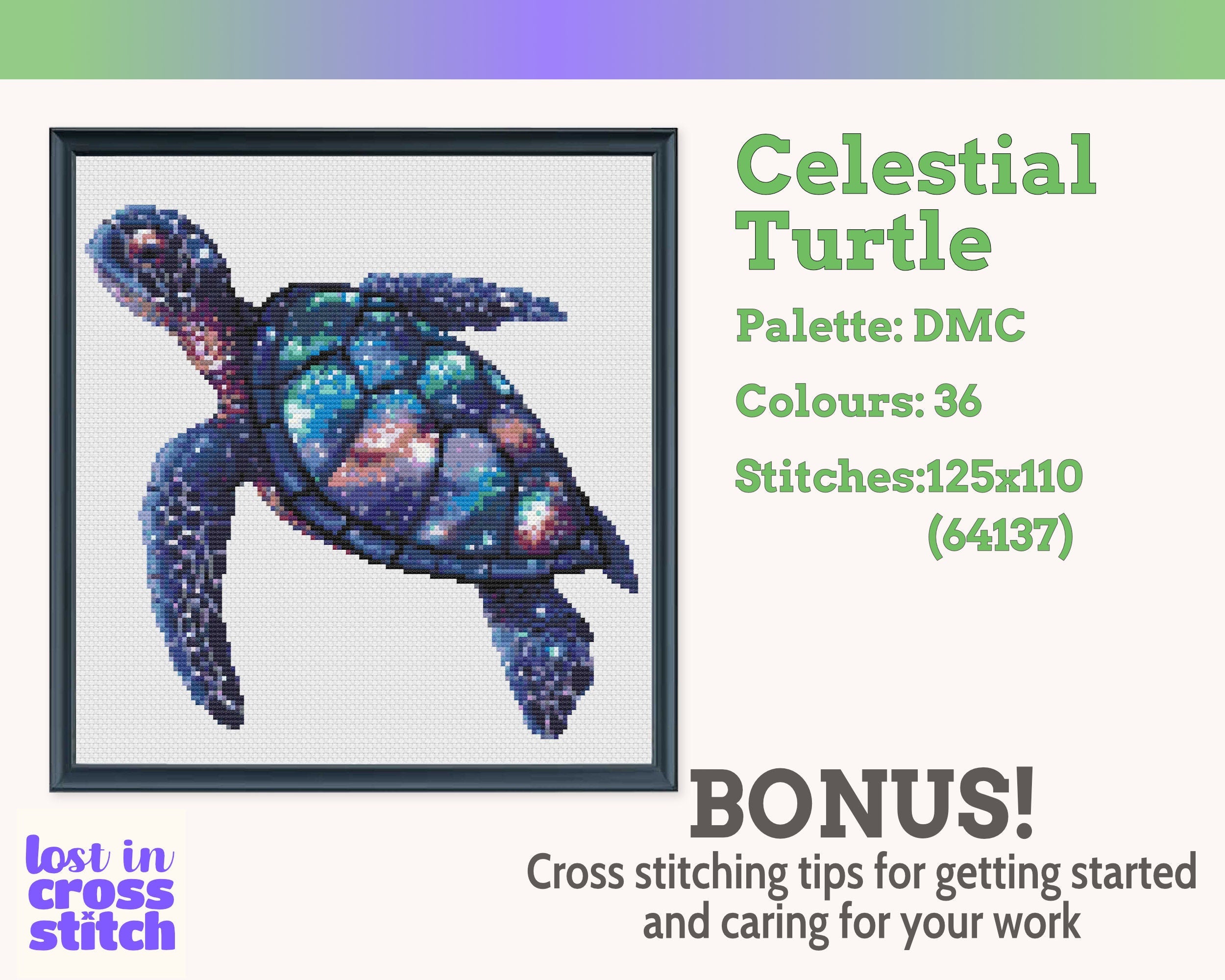 Celestial Turtle Cross Stitch Pattern PDF