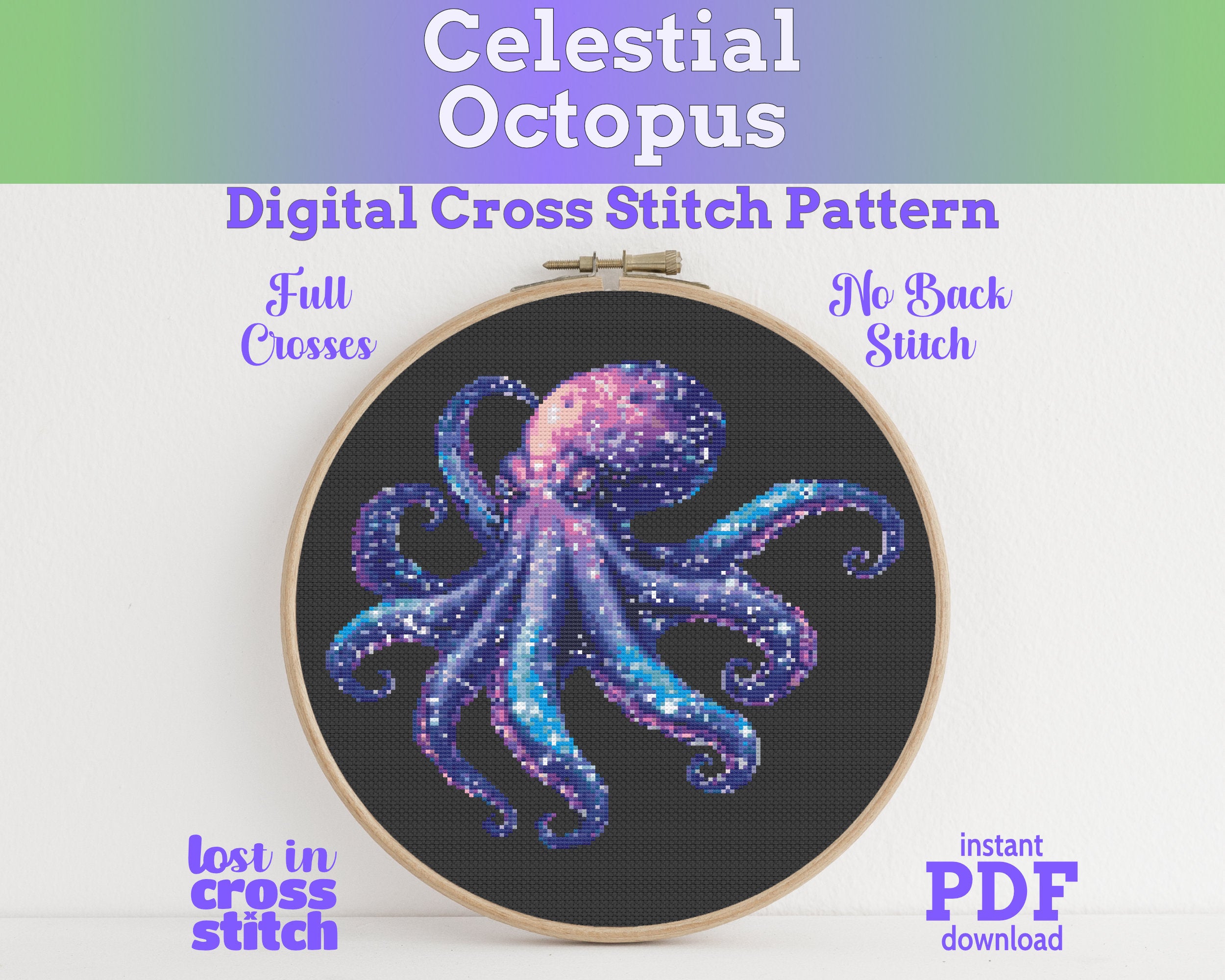 Celestial Octopus Cross Stitch Pattern PDF Main image