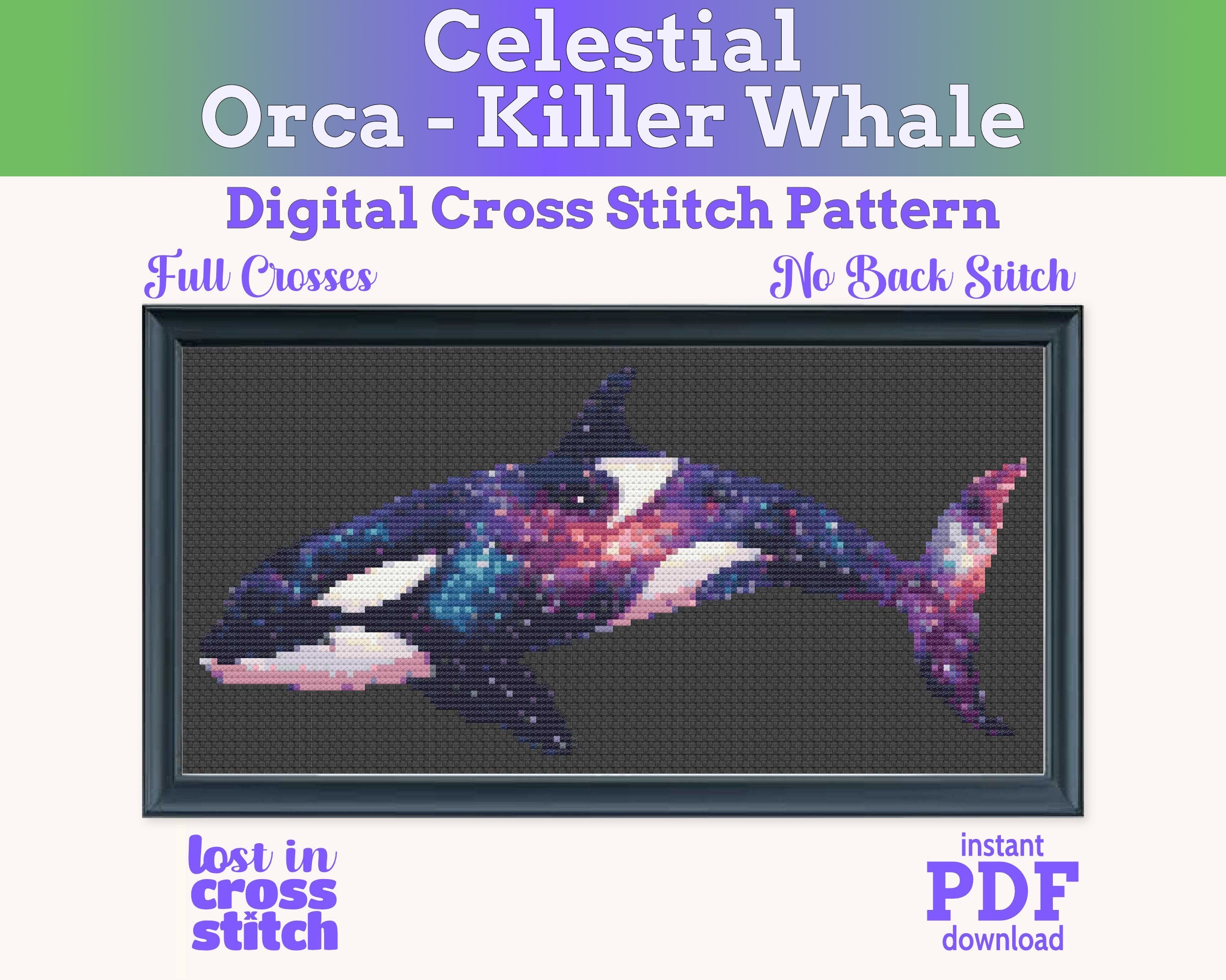 Celestial Orca Cross Stitch Pattern PDF Main image
