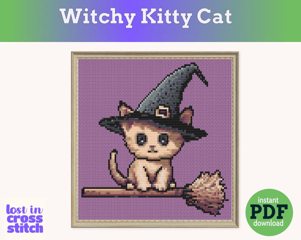 Witchy Kitten Cross Stitch Pattern PDF