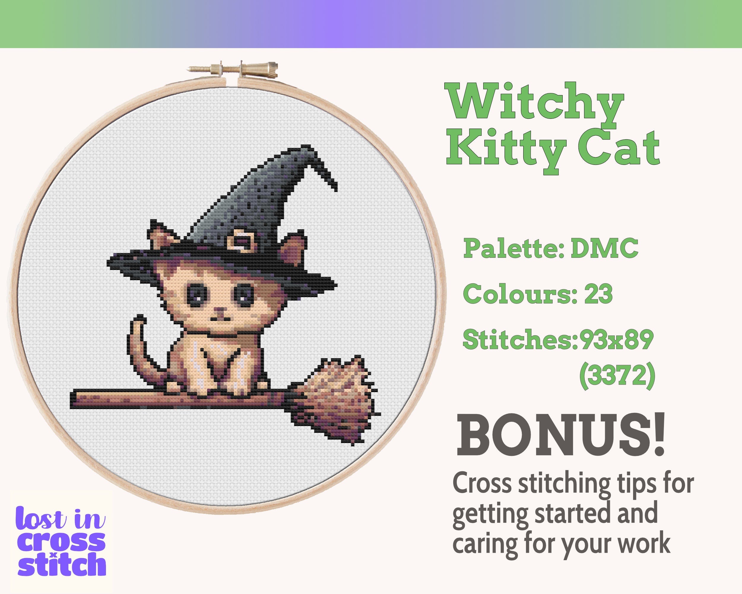 Witchy Kitten Cross Stitch Pattern PDF