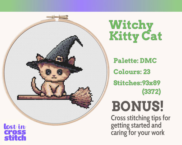 Witchy Kitten Cross Stitch Pattern PDF