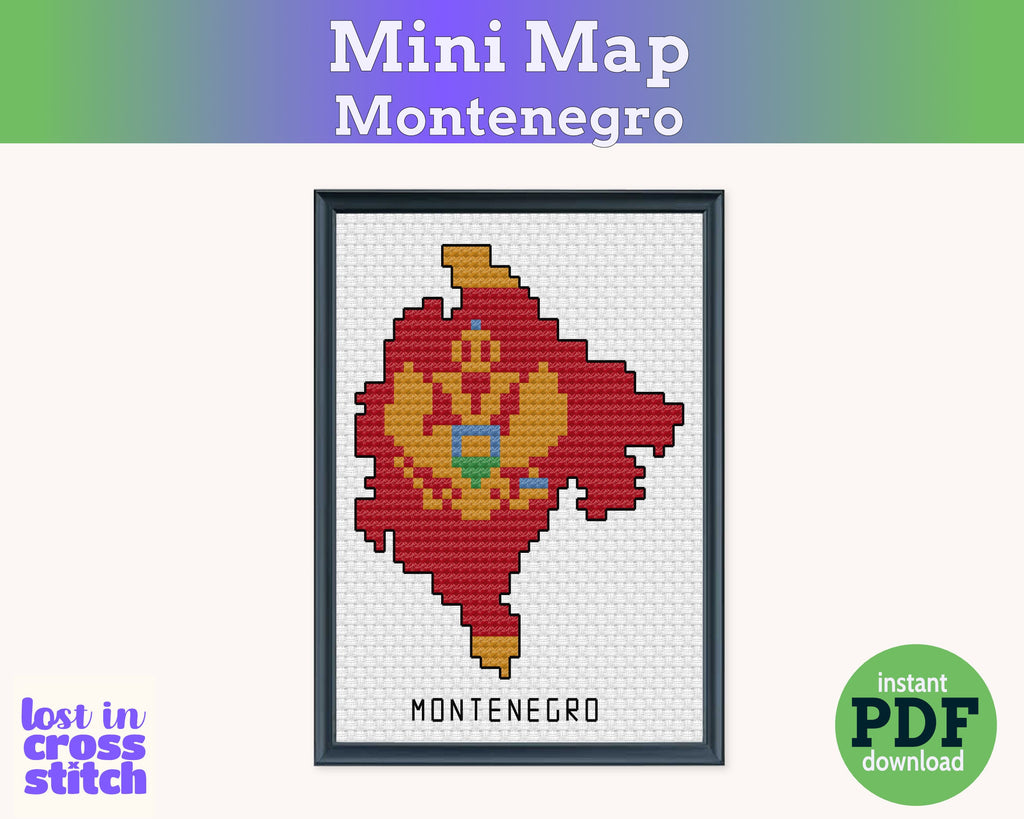 Montenegro Cross Stitch Pattern: Tiny Flag Map