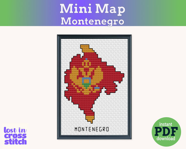 Montenegro Cross Stitch Pattern: Tiny Flag Map