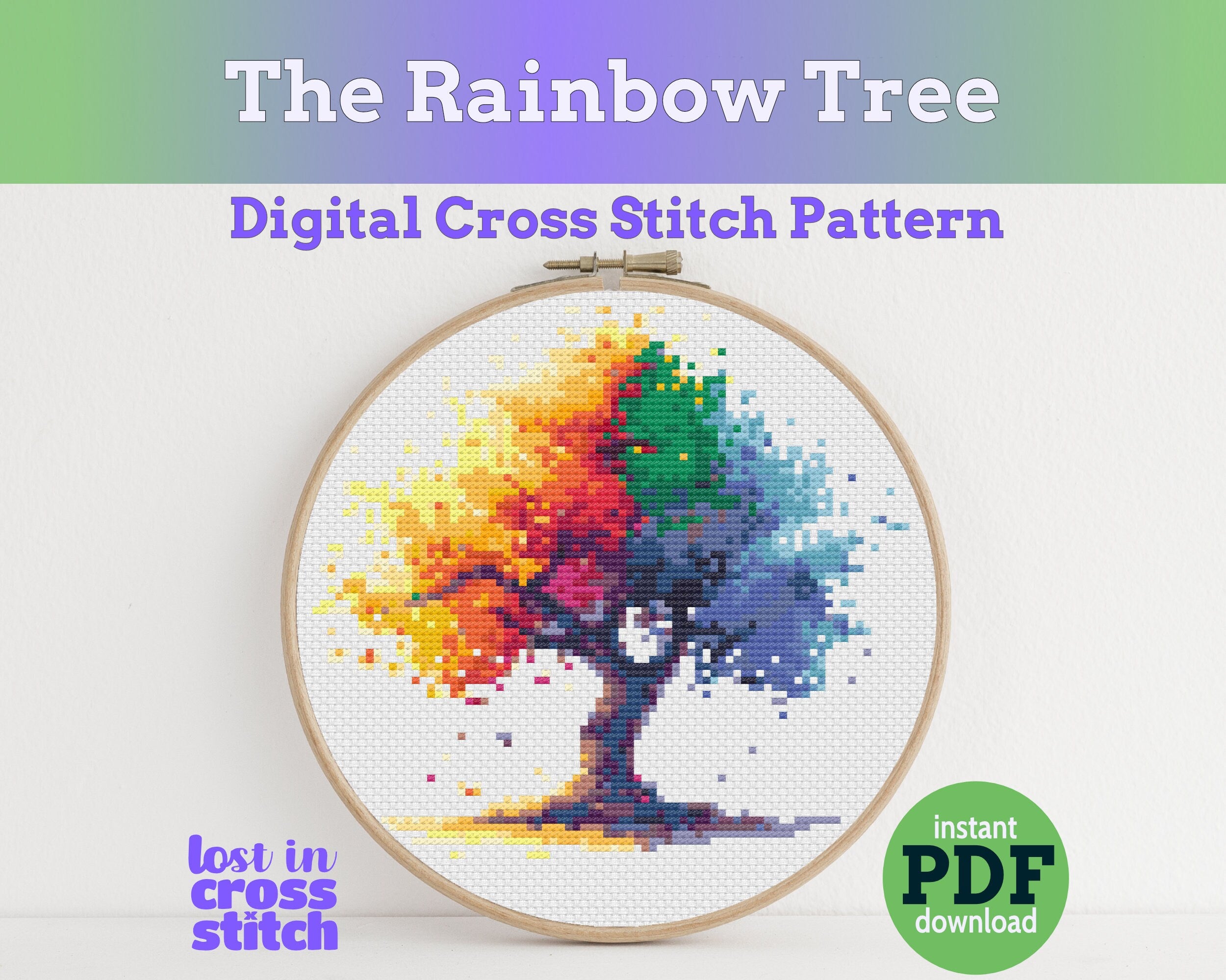 Rainbow Tree Cross Stitch Pattern Main image