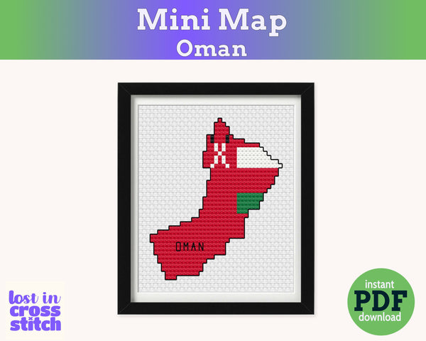 Oman Cross Stitch Pattern: Tiny Flag Map
