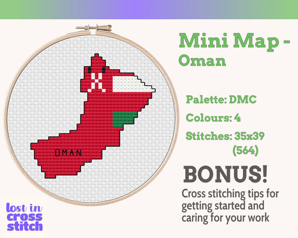 Oman Cross Stitch Pattern: Tiny Flag Map