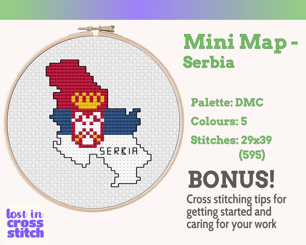 Serbia Cross Stitch Pattern: Tiny Flag Map