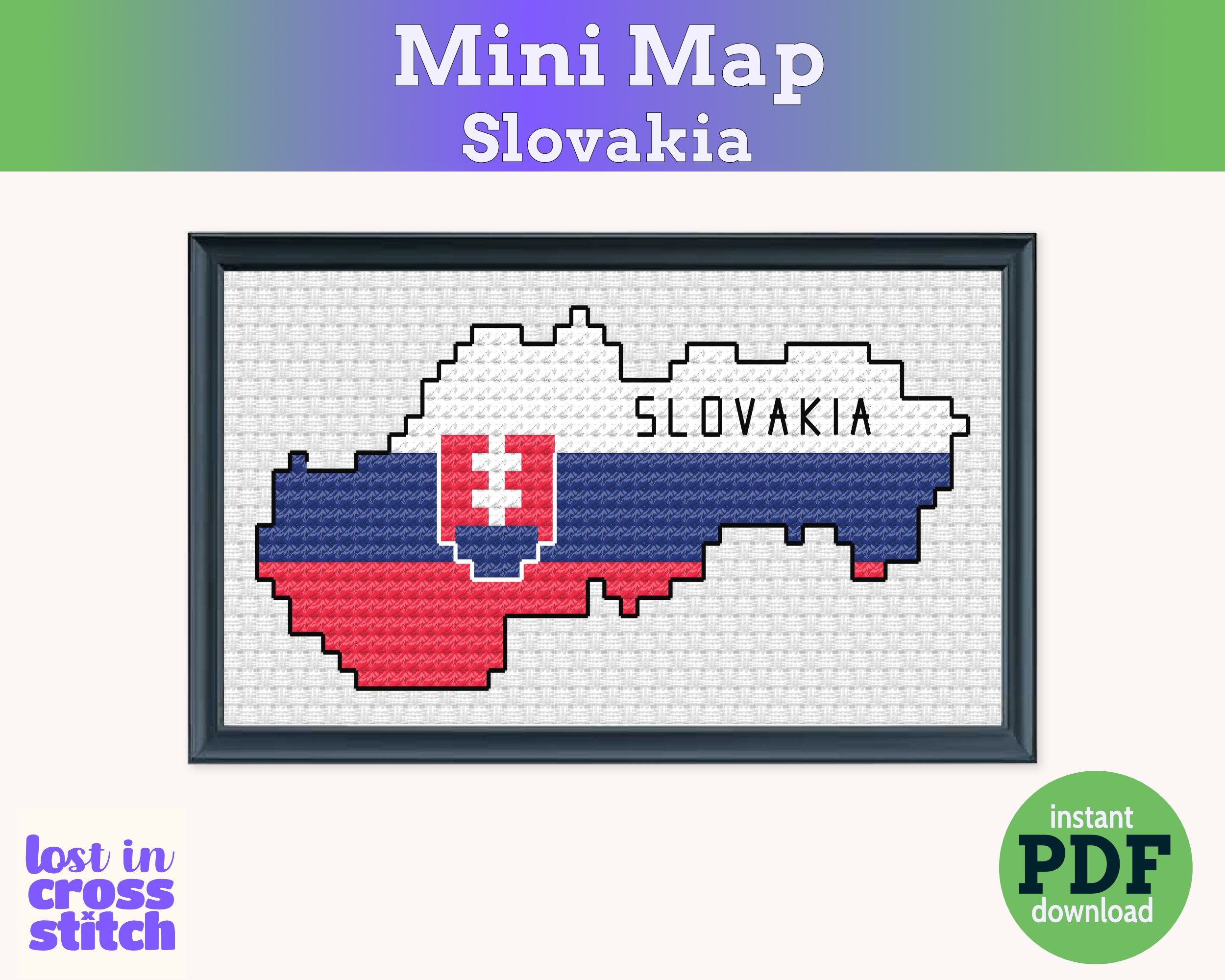 Slovakia Cross Stitch Pattern: Tiny Flag Map Secondary image