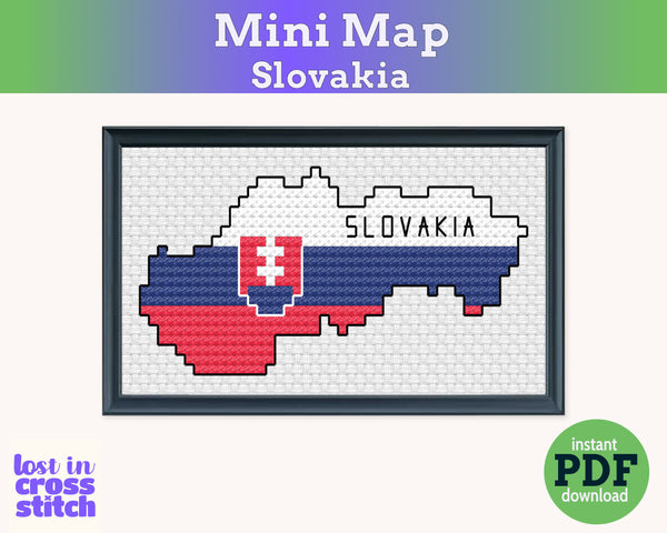 Slovakia Cross Stitch Pattern: Tiny Flag Map