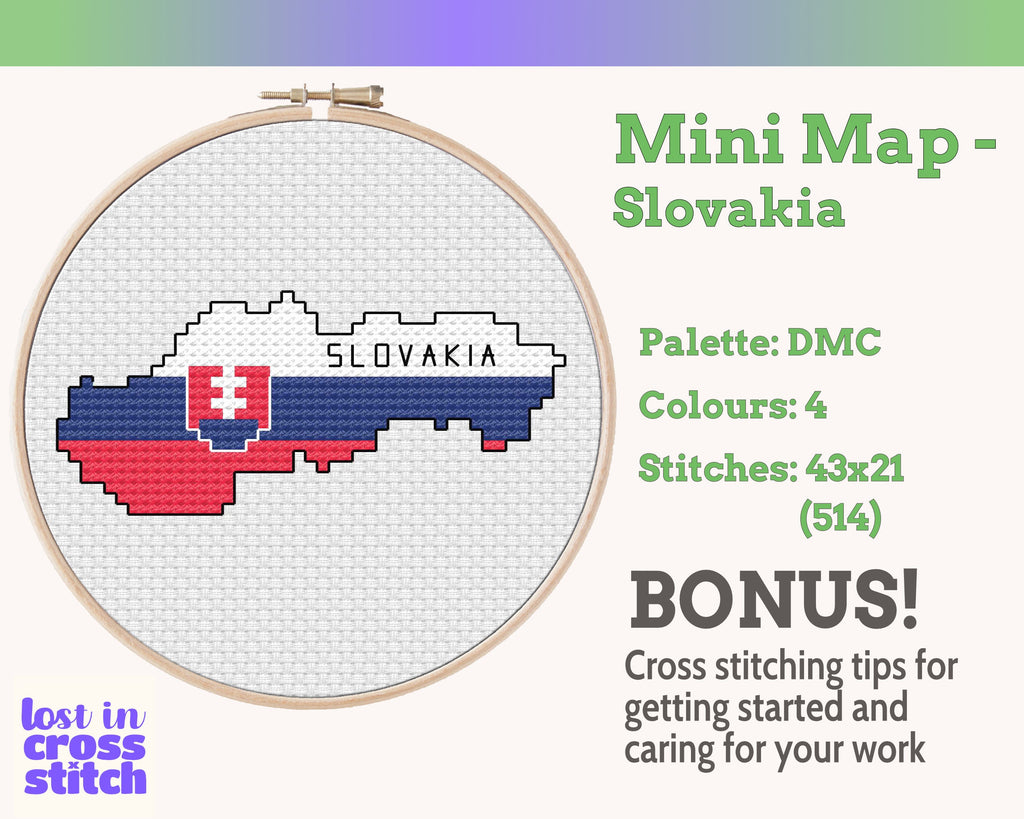 Slovakia Cross Stitch Pattern: Tiny Flag Map
