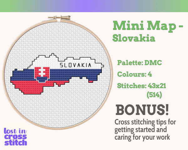 Slovakia Cross Stitch Pattern: Tiny Flag Map