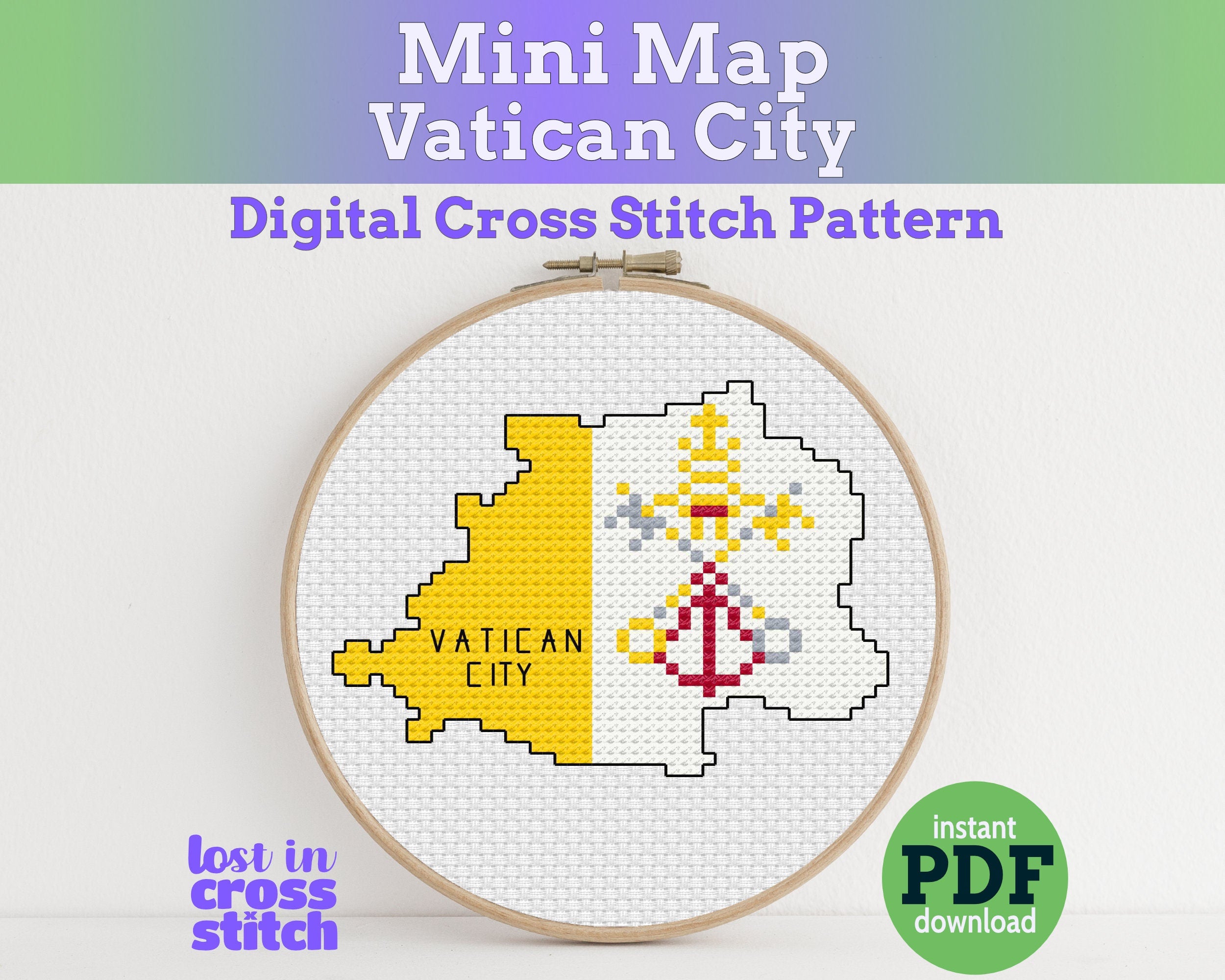 Vatican Cross Stitch Pattern: Tiny Flag Map Main image