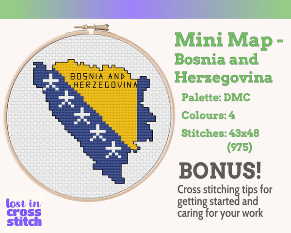 Bosnia and Herzegovina Cross Stitch Pattern: Tiny Flag Map