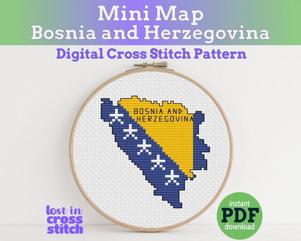 Bosnia and Herzegovina Cross Stitch Pattern: Tiny Flag Map