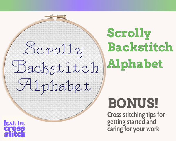 Scrolly Backstitch Alphabet Cross Stitch Pattern