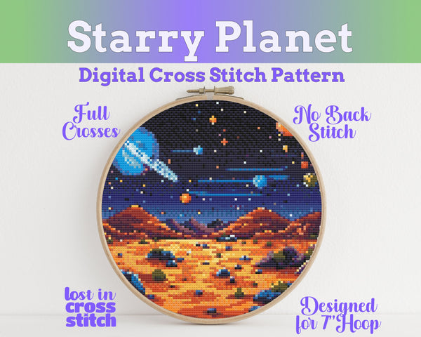 Starry Planet Landscape Cross Stitch Pattern PDF
