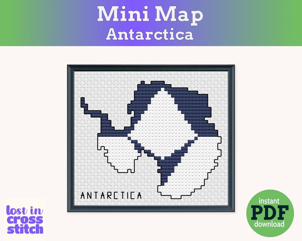 Antarctica Cross Stitch Pattern: Tiny Flag Map