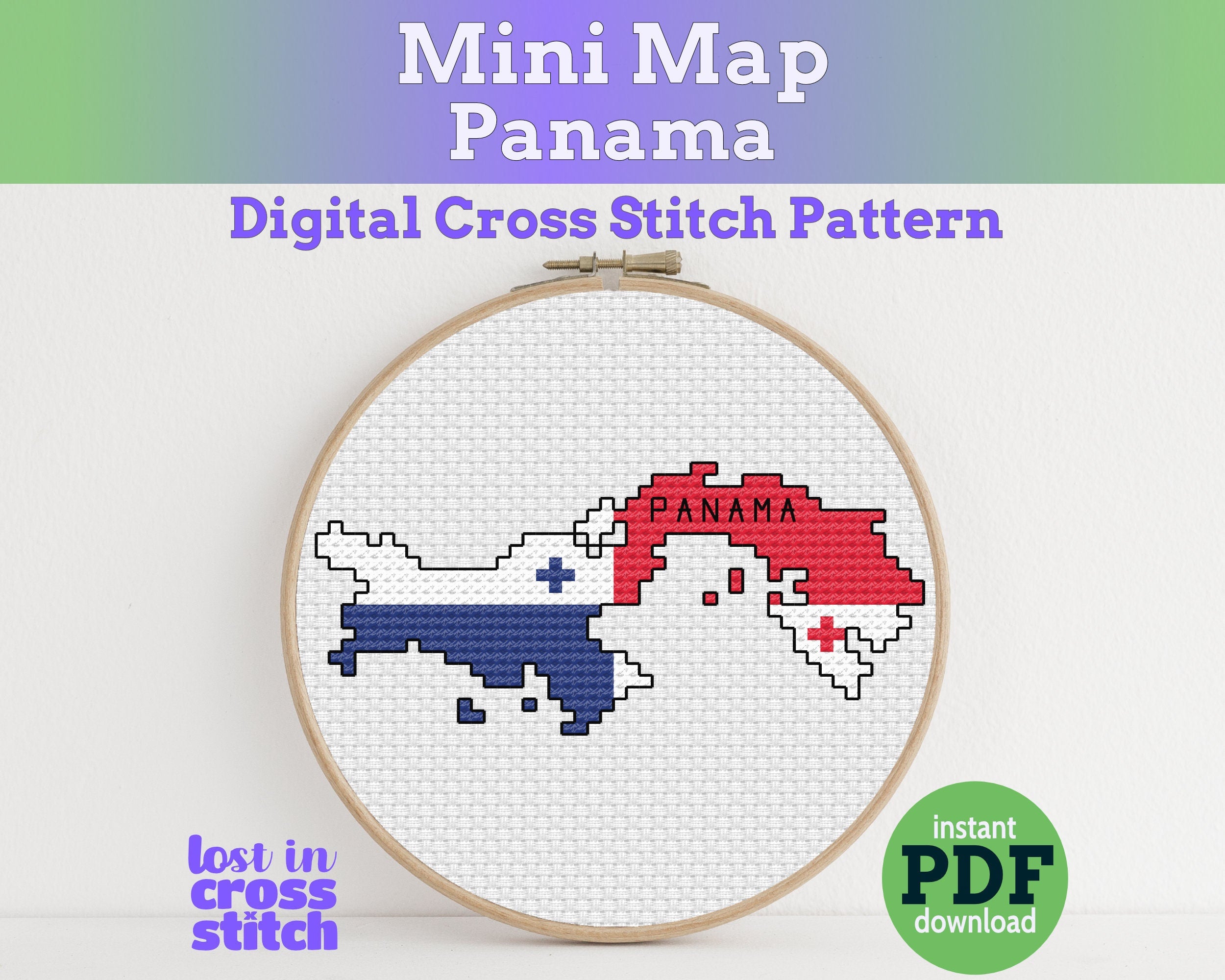 Panama Cross Stitch Pattern: Tiny Flag Map Main image