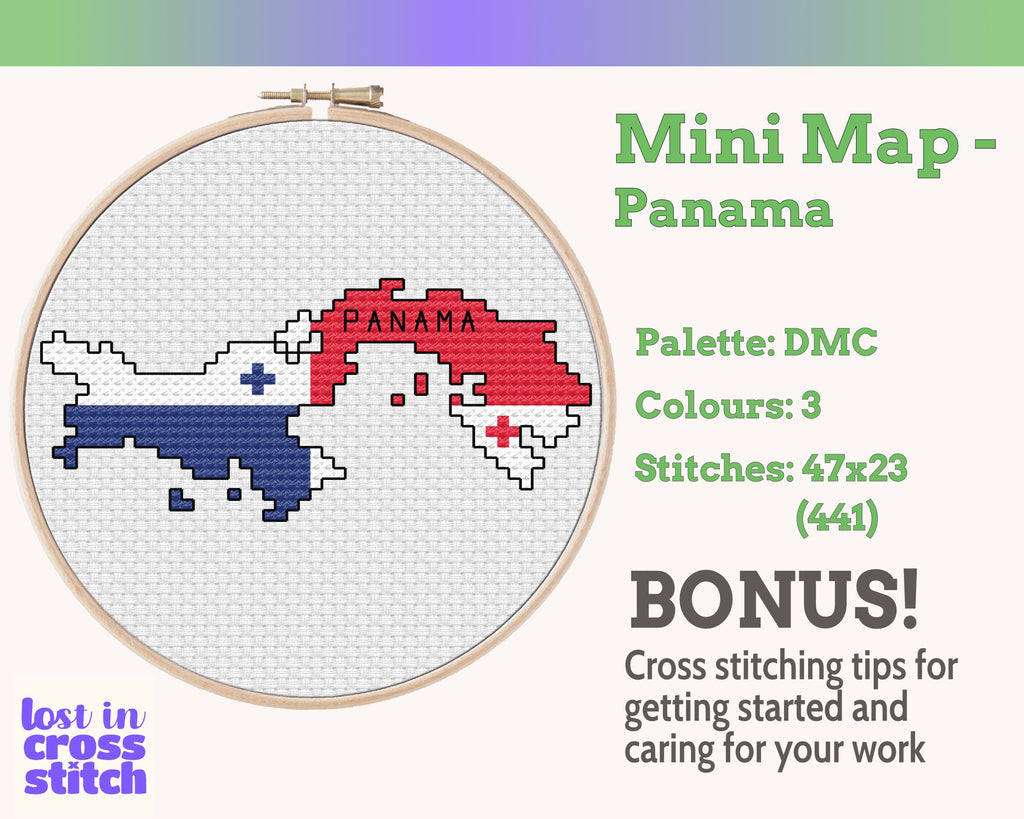 Panama Cross Stitch Pattern: Tiny Flag Map