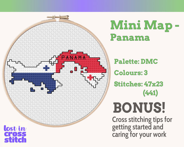 Panama Cross Stitch Pattern: Tiny Flag Map