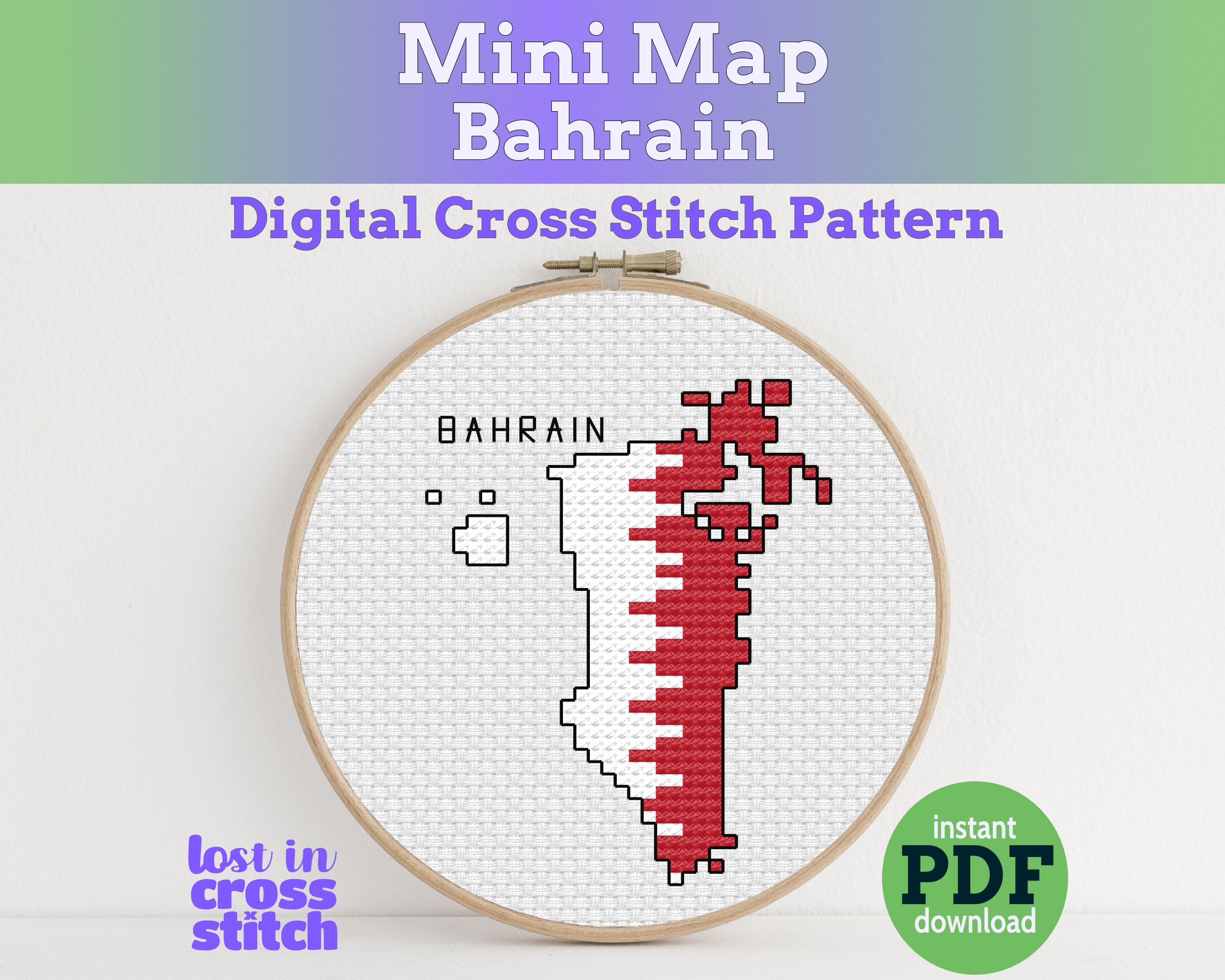 Bahrain Cross Stitch Pattern: Tiny Flag Map