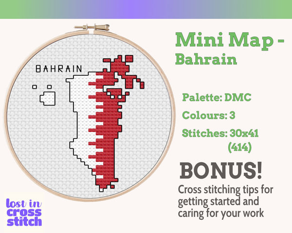 Bahrain Cross Stitch Pattern: Tiny Flag Map