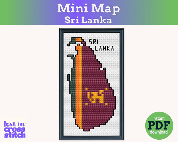 Sri Lanka Cross Stitch Pattern: Tiny Flag Map
