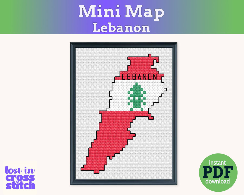 Lebanon Cross Stitch Pattern: Mini Flag Map