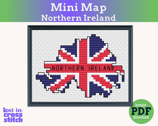 Northern Ireland Cross Stitch Pattern: Tiny Flag Map