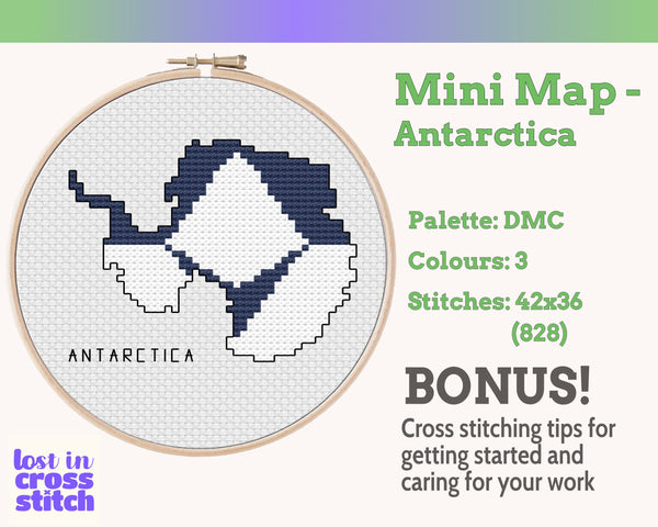 Antarctica Cross Stitch Pattern: Tiny Flag Map