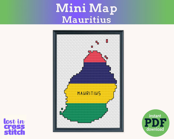 Mauritius Cross Stitch Pattern: Tiny Flag Map
