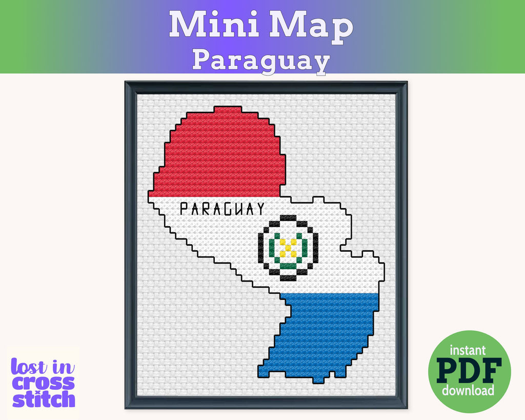 Paraguay Cross Stitch Pattern: Mini Flag Map