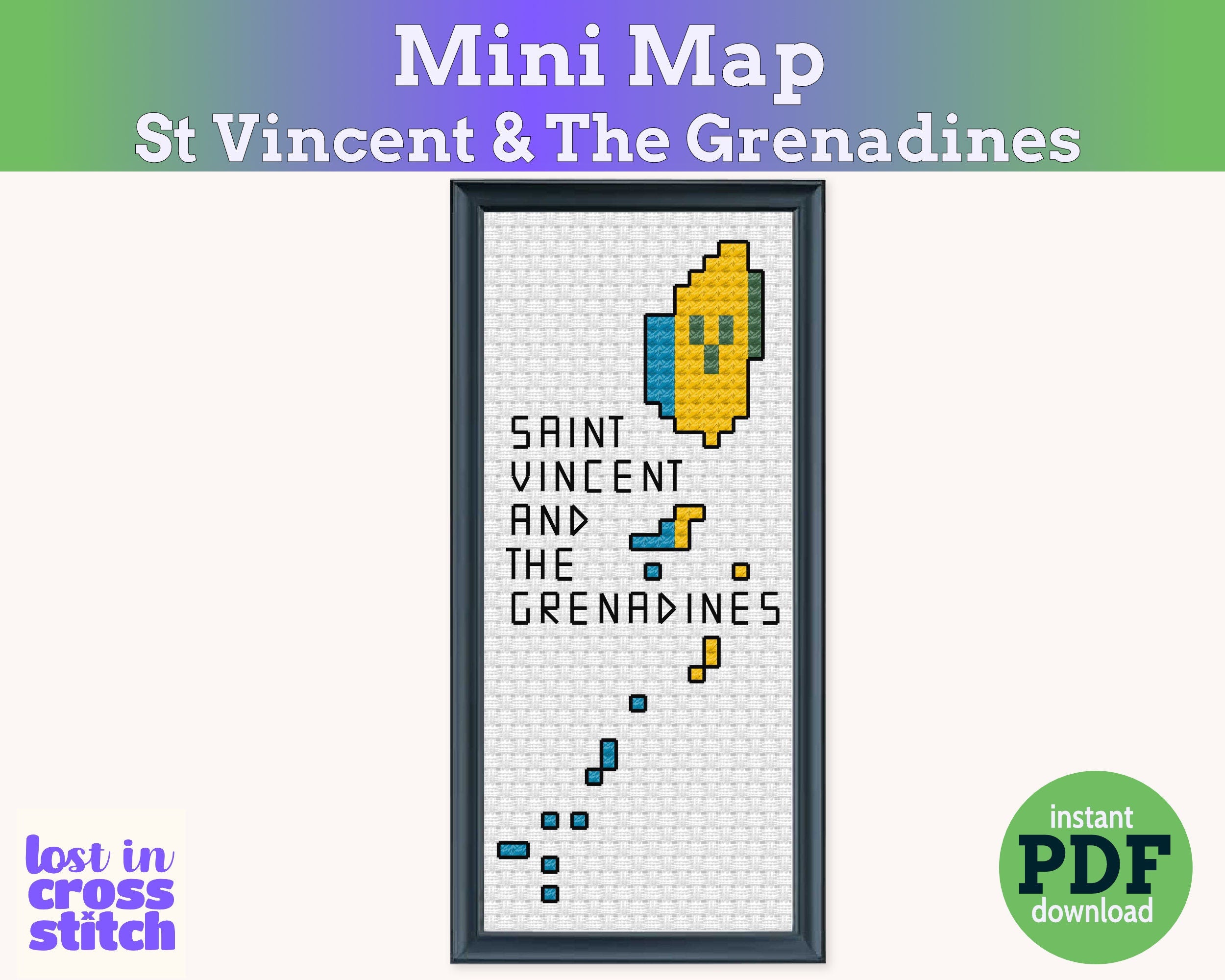 Saint Vincent and the Grenadines Cross Stitch Pattern: Mini Flag Map Secondary image
