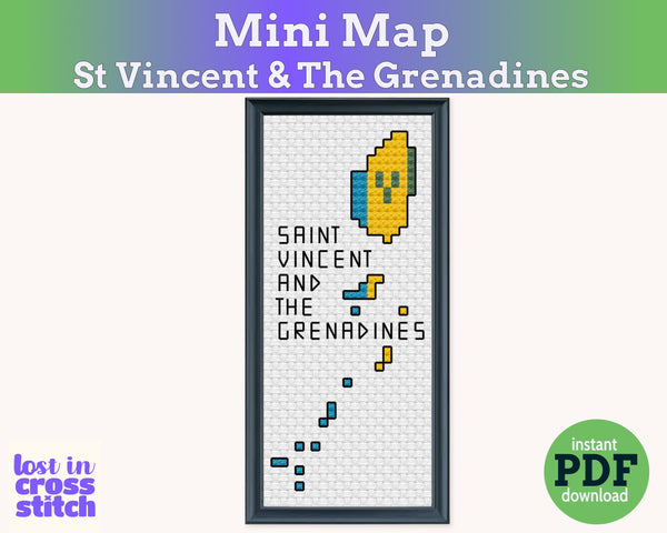 Saint Vincent and the Grenadines Cross Stitch Pattern: Mini Flag Map